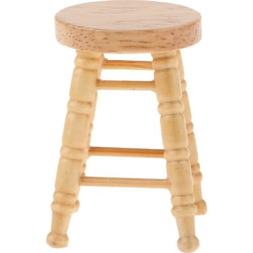 1/12 Scale Wooden Round Stool Seating Doll House Miniature Wood Chairs Room