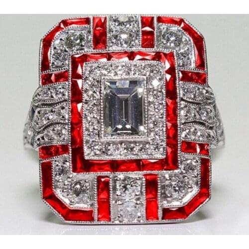 Milangirl Vintage Luxury Ethnic Red Green Purple Square Artificial Zircon Ring for Women Girls Party Jewelry s bijoux