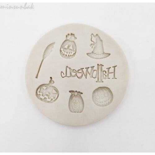 Minsunbak Witch Hat Pumpkin Ghost Face Silicone Fondant Mold Halloween Lettering Cake Decoration Baking Tools