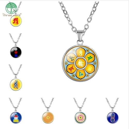 Fashion Charm and Fame Kaleidoscope Series Buddhist Yoga Mandala Time Glass Gem Necklace Choker Necklace Round Pendant