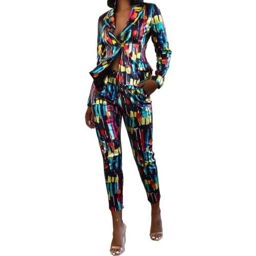 Fashion Sweatsuit Printed 2 Piece Suit Elegant Office Lady Tracksuit Suit 2 Sets