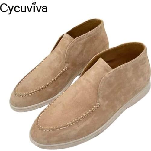 High Quality Men Loafers Shoes Men KidSuede Flat Casual Shoes Male High Top Slip On Mules Runway Summer Walk Shoes Botas Mujer