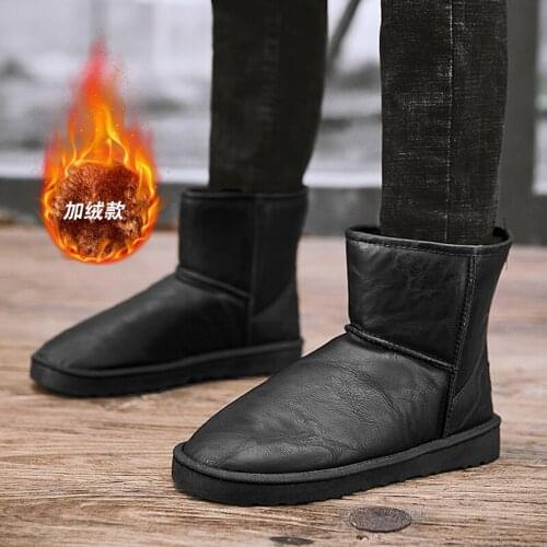 Mens Boots Winter plush Ankle Leather safety Shoes pu Boots Waterproof Rubber Luxury Motorcycle Shoes Botas Hombre