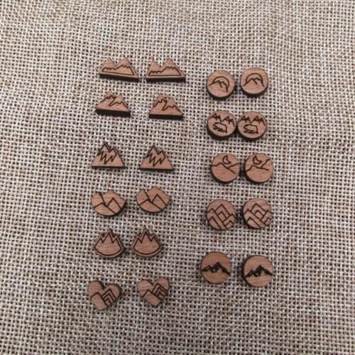 Unfinished Laser Engraved Wooden Mountain Cabochon Charms For Handmade DIY Craft Earring Stud Jewerly