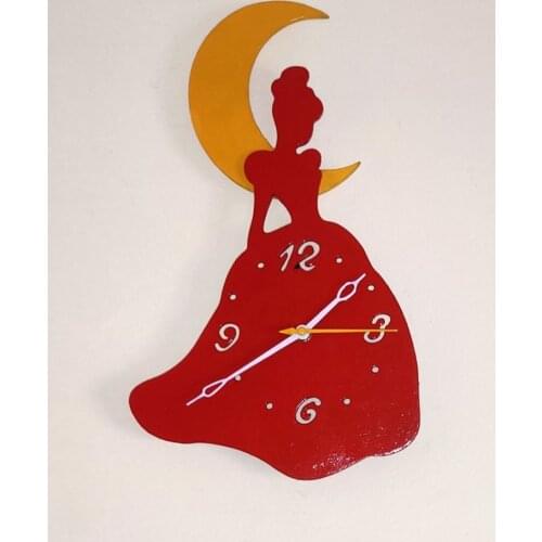 HLO 2021 New Modern Princess and Moonlight Wooden Wall Clock Quality Material Stylish Home Decoration Girls Room Colorful