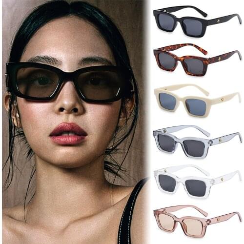 Driving Glasses Rectangle Sunglasses for Women Retro 90s Vintage Fashion Narrow Square Frame UV400 Protection Eyeglasses