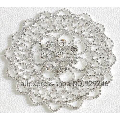 Wholesale 10.5cm round flower clear crystal rhinestone applique silver flatback fur coat snow boots bridal hair decoration