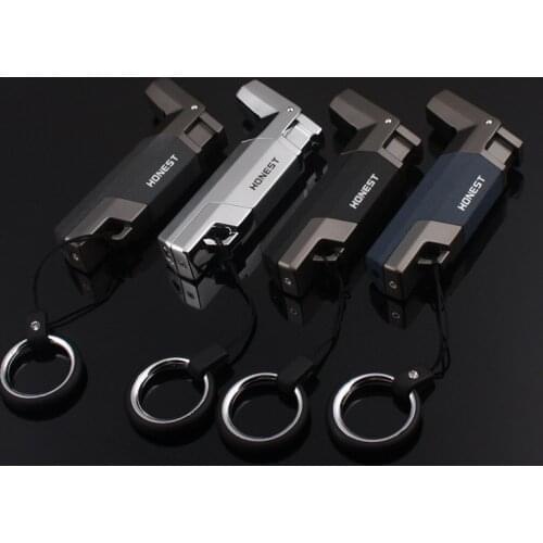 Spray Gun Torch Jet Lighter Metal Turbo Windproof Butane Gas Cigarette Lighter Inflatable Gasoline Curved Mouth Cigar Keychain