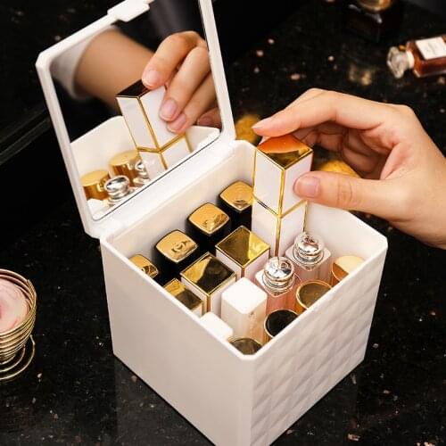 16 Grid Plastic Makeup Organizer Storage Box Cosmetic Lipstick Jewelry Box Holder Display Stand Make Up Organizer with mirror