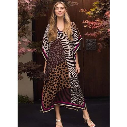 Leopard Print Beach Cover up Maxi Dress Pareo de Plage 2021 Beachwear Bikini Cover Up Over size Cotton Bohemian Dress Sarong