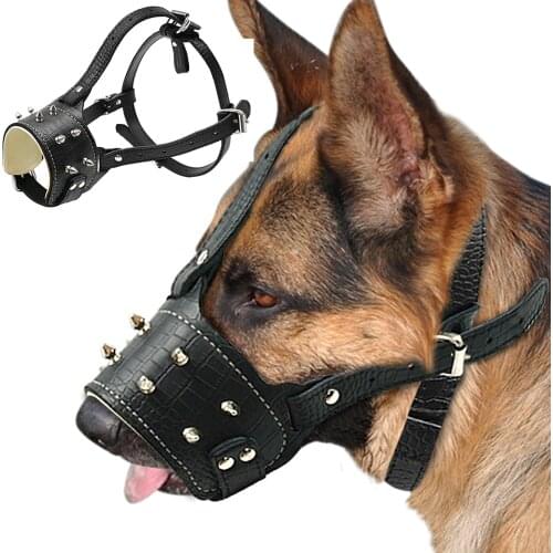 Cool Spiked Studded Pu Leather Dog Muzzle Anti Biting Padded Dogs Traning Muzzle No Bark Pet Mask For Large Dog Pitbull Labrador