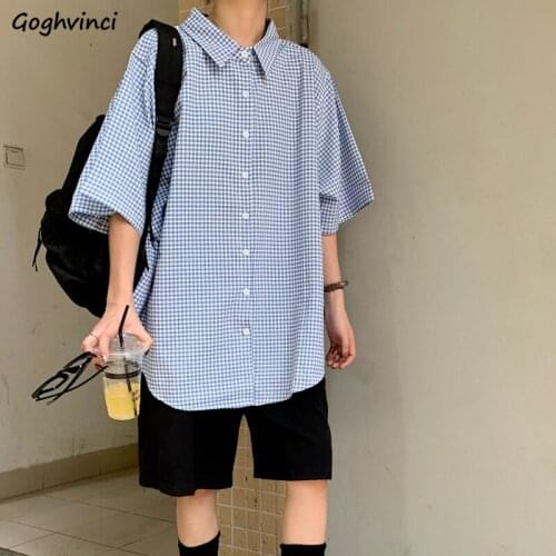 Short Sleeve Shirts Women Plaid Basic Fashion Simple Oversize Harajuku Cool Bf Style Leisure High Street Hip Hop All-match Chic