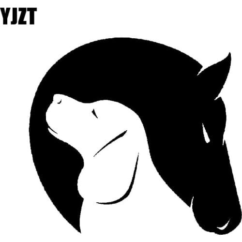 YJZT 12.7CM*11.8CM Dog And Horse Friendship Love Animals Decor Car Vinyl Decal Stiker Black/Silver C10-00284