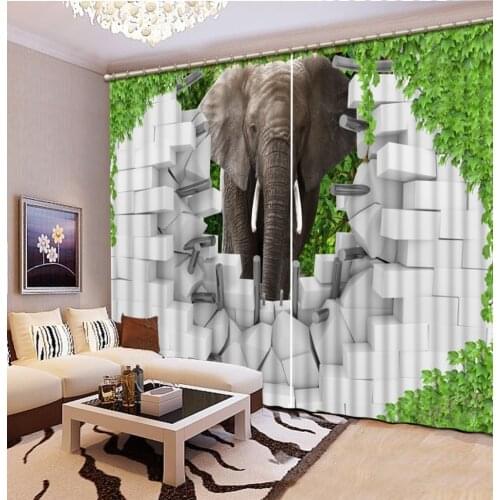 Curtain Green Leaf, Brick, Elephant Blackout 3D Window Curtains For Living Room Bedroom Drapes cortinas Rideaux Customized size