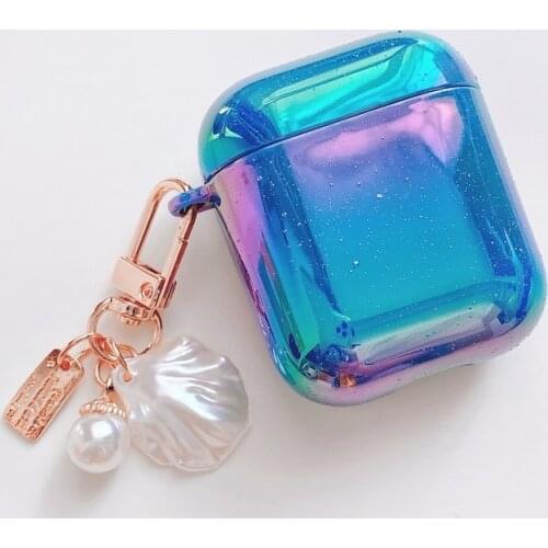 3D Pearl Shell Keychain Water Rainbow Pink Hard Headphone Earphone case for apple airpods 1 2 cover for airpods pro Wireless