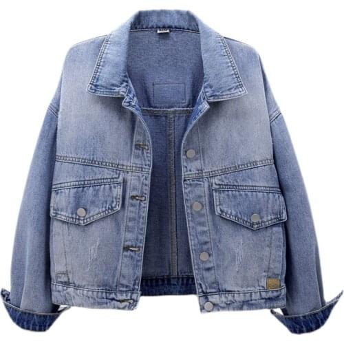 2021 Spring Autumn New Vintage Denim Jacket Women Harajuku Short Long Sleeve Pocket Blue Jeans Coat Loose Ladies Clothes G702