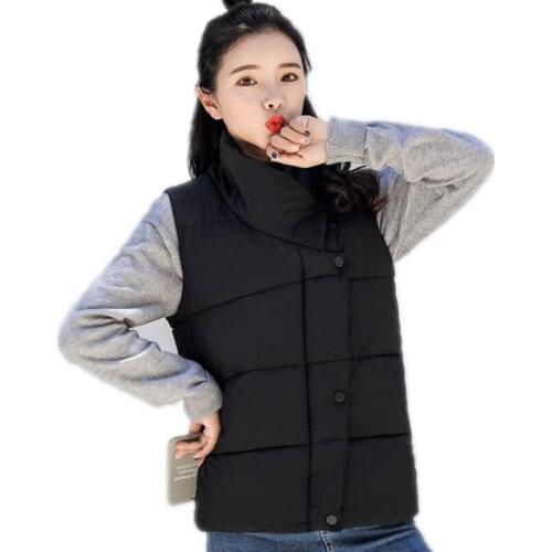 New Autumn Winter Women Short Vest 2018 Fashion Casual Stand-Collar Down Cotton Womens Vest Button Slim Warm Outerwear VestQ713