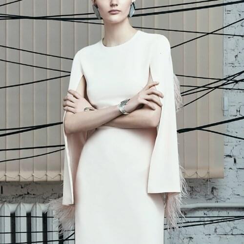 Luxury Elegant Autumn Woman 2020 Runway Design High Quality Tassel Office Ladies Formal Work Wear Pencil Knee Length Dress