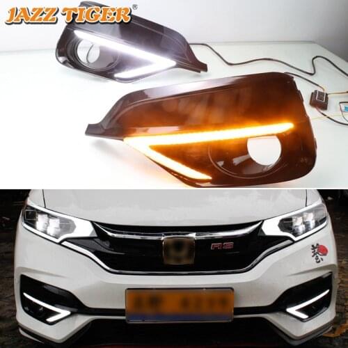 12V Daytime running lights For Honda Jazz Sport RS 2018 2019 Drl for cars Sequential turn signal auto Led fog lights headlights