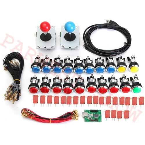 2Player Xin-Mo PC USB Controller+Sanwa Style 5Pin Joystick+Sliver Plated Illuminted Push Buttons for Arcade cabinet DIY kit