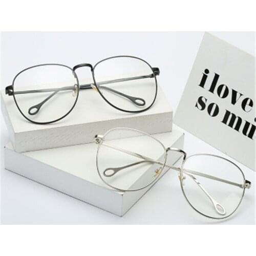 Retro big flat mirror street shot was women thin metal plain transparent glasses Spectacle frame clear lenses men eyewear