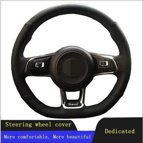 DIY Car Steering Wheel Covers Black Genuine Leather For Volkswagen Golf 7 GTI Golf R MK7 VW Polo GTI Scirocco 2015 2016