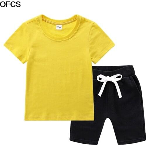 Childrens Suit Short Sleeve T-shirt +Shorts SuitSummer Cotton Baby Solid And Cartoon Best Friend Beach Holiday Set Clothes