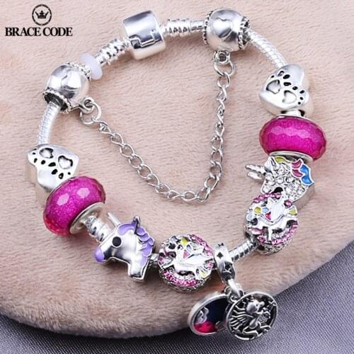 Dropshipping Pink Purple Cute Animal Footprint Pendant Bead Charm Female Bracelet Cartoon Style Fine Bracelet Child Girl Gifts