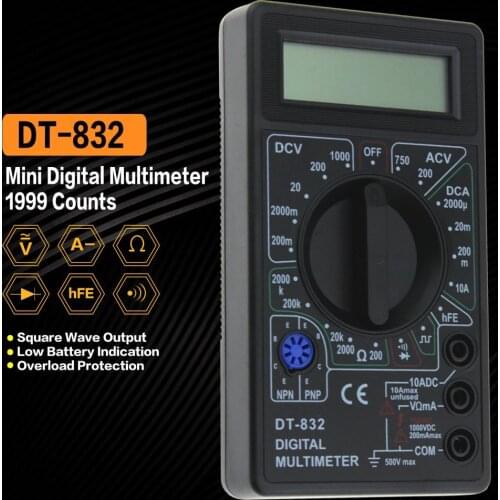 DT-832 Mini Pocket Digital Multimeter 1999 Counts AC/DC Volt Amp Ohm Diode hFE Continuity Tester Ammeter Voltmeter Ohmmeter