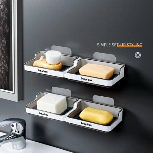 Double Layer Wall Mounted Soap Box Drain Sponge Dishes Holder Storage Rack For Bathroom Accessories Toiletries Organizer Kitchen