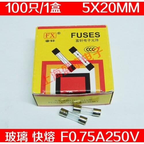 F0.75AL250V Glass Fuse Tube F0.75A250V F750mA 5X20MM 100 PCS