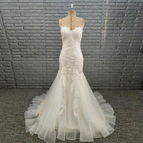 Hot Sell Bride Sweetheart Appliques Cathedral Mermaid Wedding Dress Bridal Gown