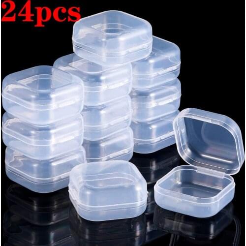 24Pcs Small Clear Plastic Beads Storage Containers Box with Hinged Lid for Storage of Small Items Crafts Hardware