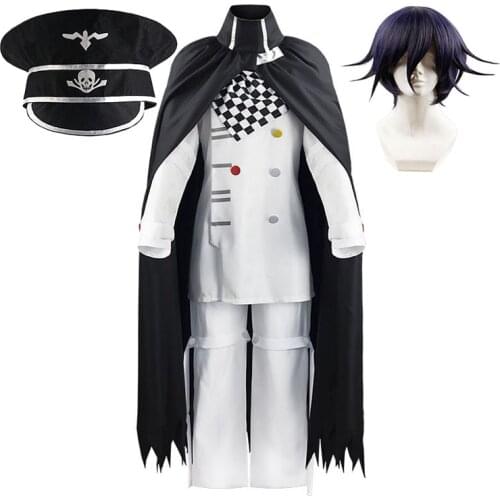 Danganronpa V3 Kokichi Ouma Cosplay Costume President Ouma Cosplay Wig Cloak and Hat Halloween Carnival Party Costumes