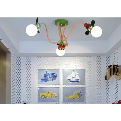 Child real lighting boy cartoon animal chandelier girl bedroom lamps dimming led pendant light