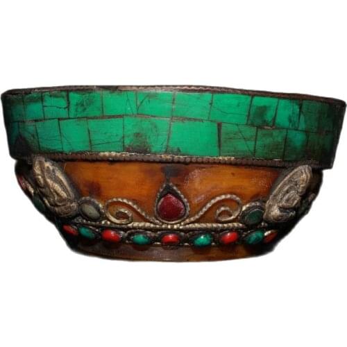 Nepal return inlaid gem green pine and red pine bowl ornaments