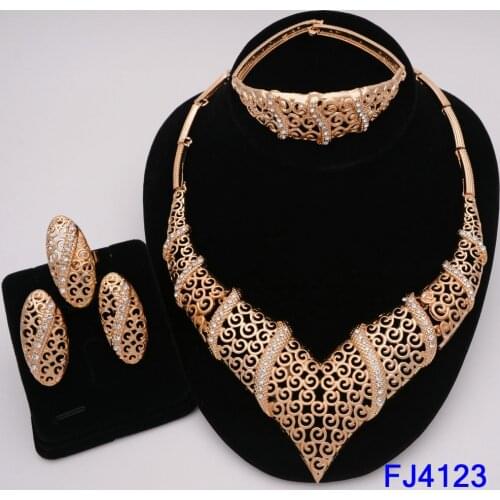 New Indian Jewelry Sets Multicolor Bridal Wedding Big Crystal Dubai Gold Jewelry Sets for Women Necklace Earrings