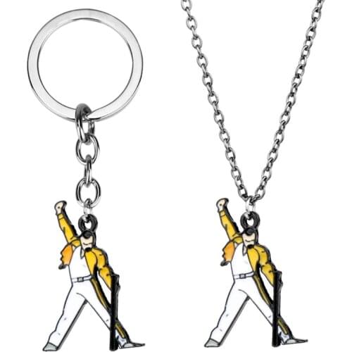 New Fashion Rock Band Queen Freddy Mercury Enamel Metal Pendant Keychains Keyrings For Women Men Queen Fans Jewelry Gift