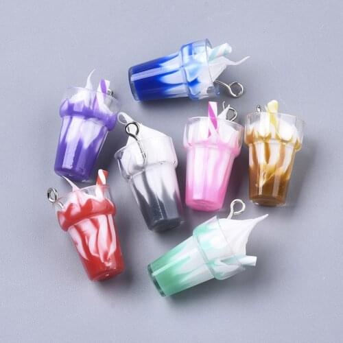 10pcs Resin Imitation Ice Cream Bubble Tea Charms Pendants for DIY Jewelry Necklace Earring Key Chain Making Accessories