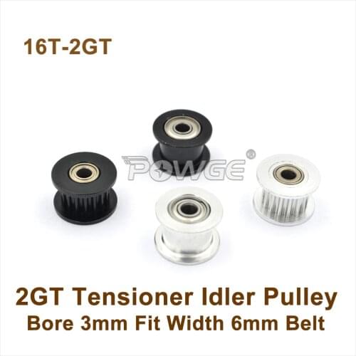 POWGE 5pcs 16 Teeth 2GT Idler Pulley Bore 3mm For Width 6mm 2GT Belt 16Teeth 16T 2M GT2 Passive Pulley With Bearing 16-2GT