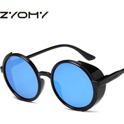 Q Retro Glasses Gafas Mirror Shades Steam Punk Men Female Sun Glass Round Vintage UV400 Brand Designer