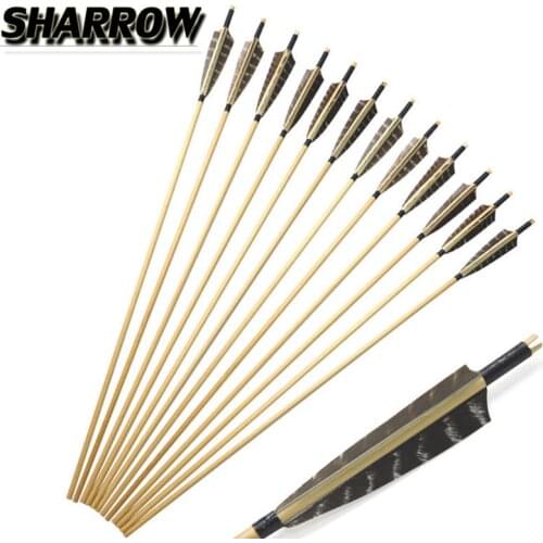 6/12Pcs 31" Archery Handmade Wooden Arrows 5" Turkey Feather Arrows DIY Toold Bow Outdoor Shooting Practice Sports Accessories