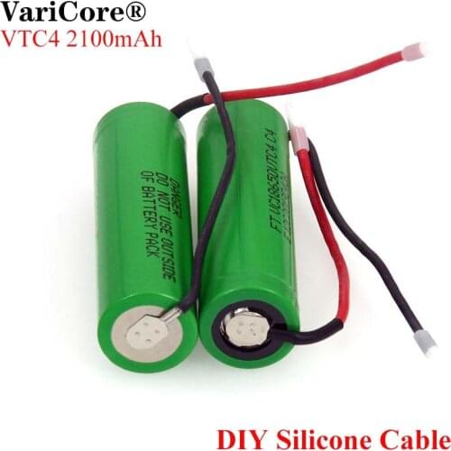 VariCore New 100% Original 3.6V 18650 VC18650VTC4 2100mAh VTC4 20A 30A Discharge Rechargeable battery +DIY Silica gel Cable