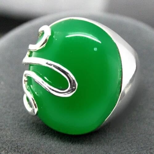17*21mm VINTAGE NATURAL GREEN Natural jade GEM RICH LUCKY 925 SILVER RING SIZE 7-10