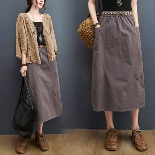 2021 Literary Retro Cotton And Linen Skirt Female Mid-Length Summer Plus Size Skirt Midi Casual Loose A-Line Mujer Faldas zh1395