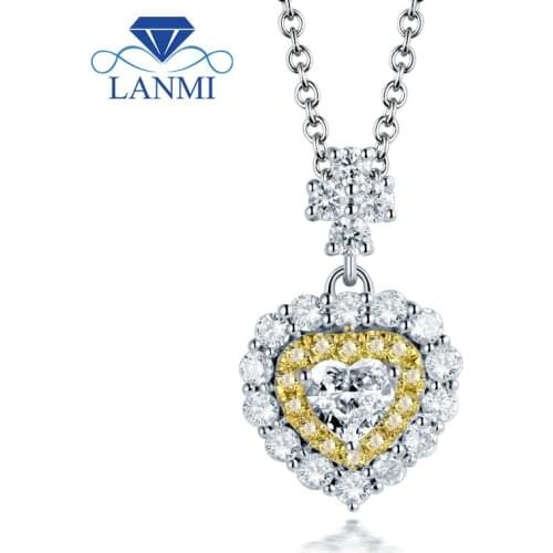 LANMI New Design Fine Jewelry Good Quality Yellow Diamonds Wedding Promised Heart Pendants For Wife Solid 18Kt White Gold Gift