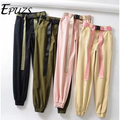 2019 high waist cargo pants women sweatpants joggers female green camo pants winte girls black trousers with belt streetwear