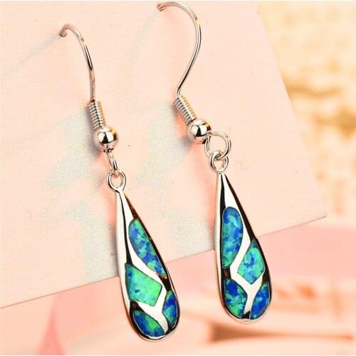 Luxe Style Teardrop Stone Blue White Fire Opal Earrings For Women 925 Sterling Silver Filled Long Dangle Drop Earrings Jewelry