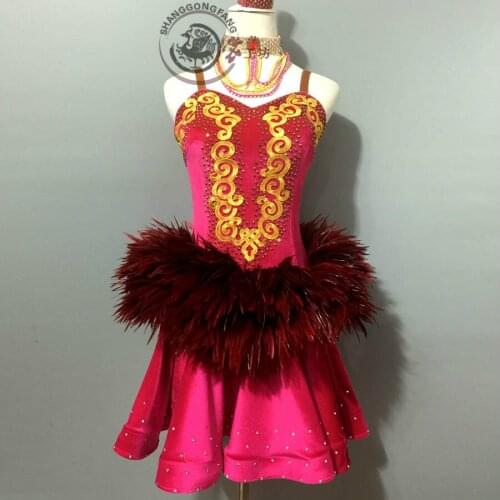 New style latin dance costume sexy feather latin dance dress for women latin dance competition dresses A77 S-4XL