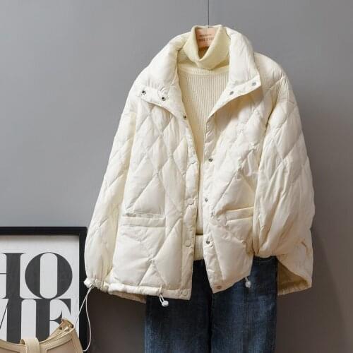 Women Winter Down Jacket Lightweight Stand Collar Loose 90% White Duck Down Short Coat Female Causl Solid Outerwear